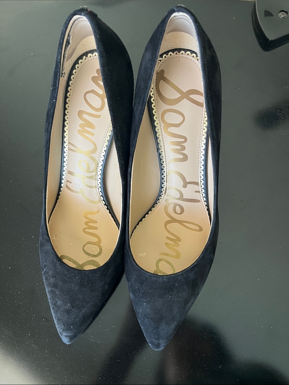 Sam Edelman Black Suede Pointed-Toe Pumps - Classic Heel